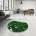 Round Patterned Green Rug in a Office, pat546grn