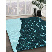 Patterned Deep Teal Green Rug, pat546lblu