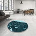 Round Patterned Deep Teal Green Rug in a Office, pat546lblu