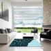 Machine Washable Transitional Deep Teal Green Rug in a Kitchen, wshpat546lblu