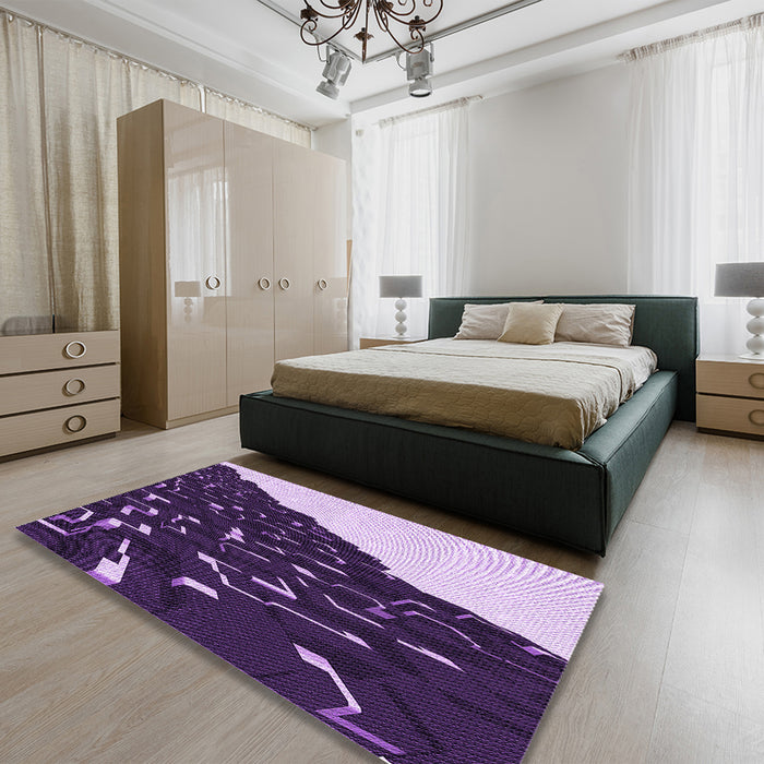 Patterned Dark Purple Rug in a Bedroom, pat546pur