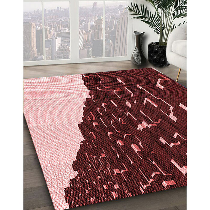 Machine Washable Transitional Light Coral Pink Rug in a Family Room, wshpat546rd