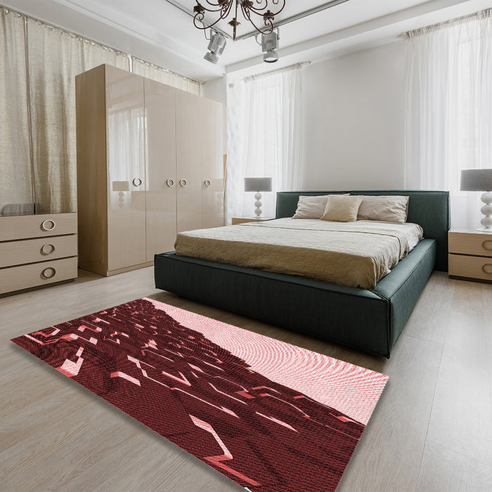 Patterned Light Coral Pink Rug in a Bedroom, pat546rd