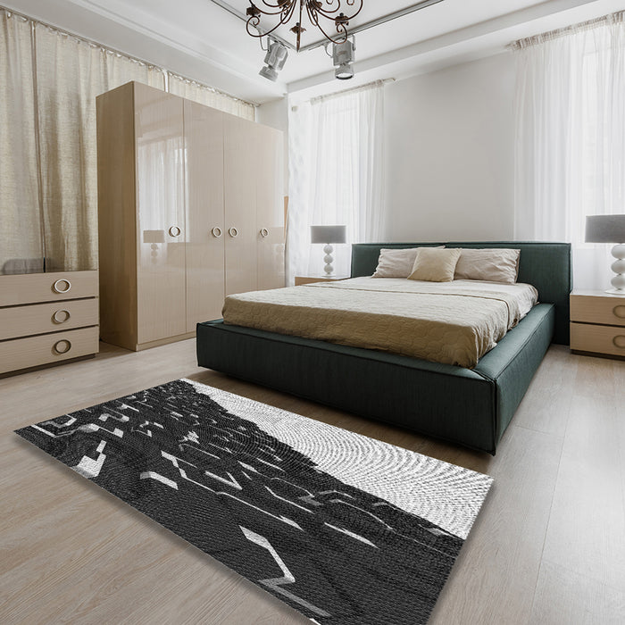 Patterned Mid Gray Novelty Rug in a Bedroom, pat546