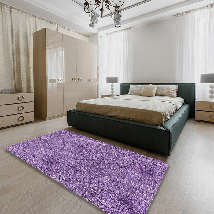 Patterned Bright Lilac Purple Rug in a Bedroom, pat547pur