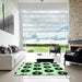 Square Patterned Dark Forest Green Rug in a Living Room, pat548grn