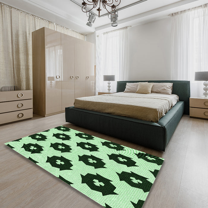 Patterned Dark Forest Green Rug in a Bedroom, pat548grn