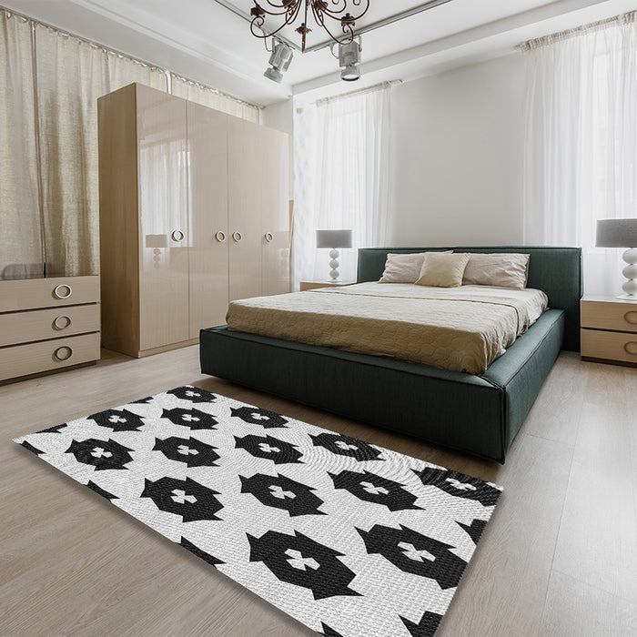 Patterned Black Rug in a Bedroom, pat548gry