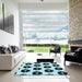 Square Patterned Medium Teal Green Rug in a Living Room, pat548lblu