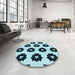 Round Patterned Medium Teal Green Rug in a Office, pat548lblu