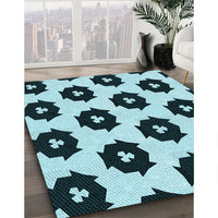 Patterned Medium Teal Green Rug, pat548lblu