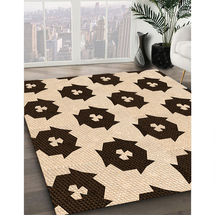 Patterned Deep Peach Orange Rug in Family Room, pat548org