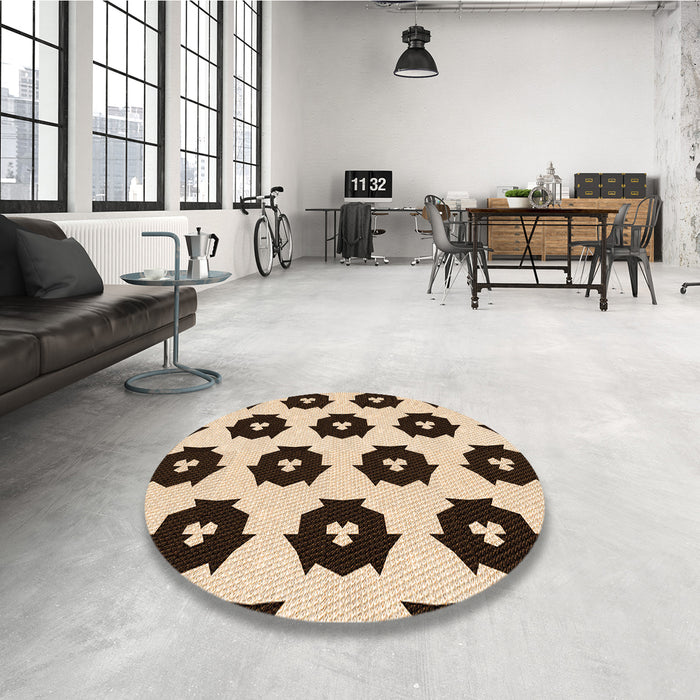 Round Patterned Deep Peach Orange Rug in a Office, pat548org