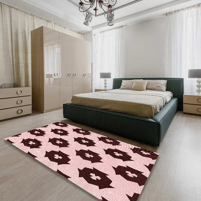 Round Machine Washable Transitional Pink Rug in a Office, wshpat548rd