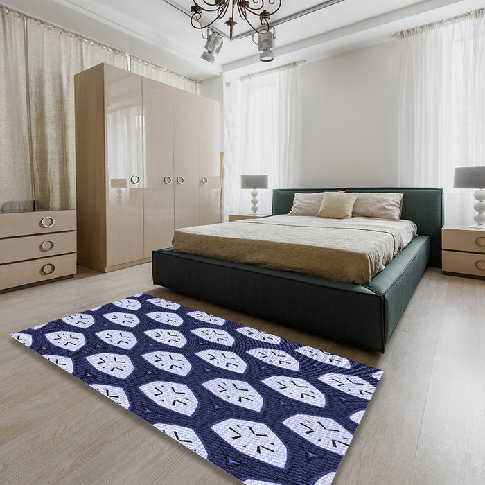 Round Machine Washable Transitional Blue Rug in a Office, wshpat549blu
