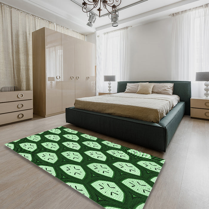 Patterned Deep Emerald Green Rug in a Bedroom, pat549grn