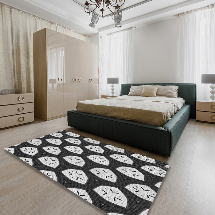 Patterned Charcoal Black Rug in a Bedroom, pat549gry