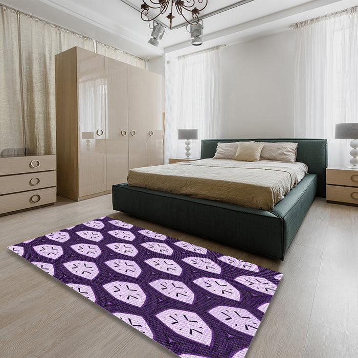 Round Machine Washable Transitional Mauve Purple Rug in a Office, wshpat549pur