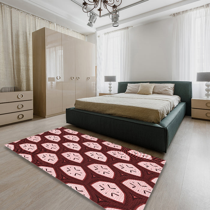 Patterned Pastel Pink Rug in a Bedroom, pat549rd