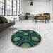 Patterned Deep Teal Green Rug in a Kitchen, pat55lblu