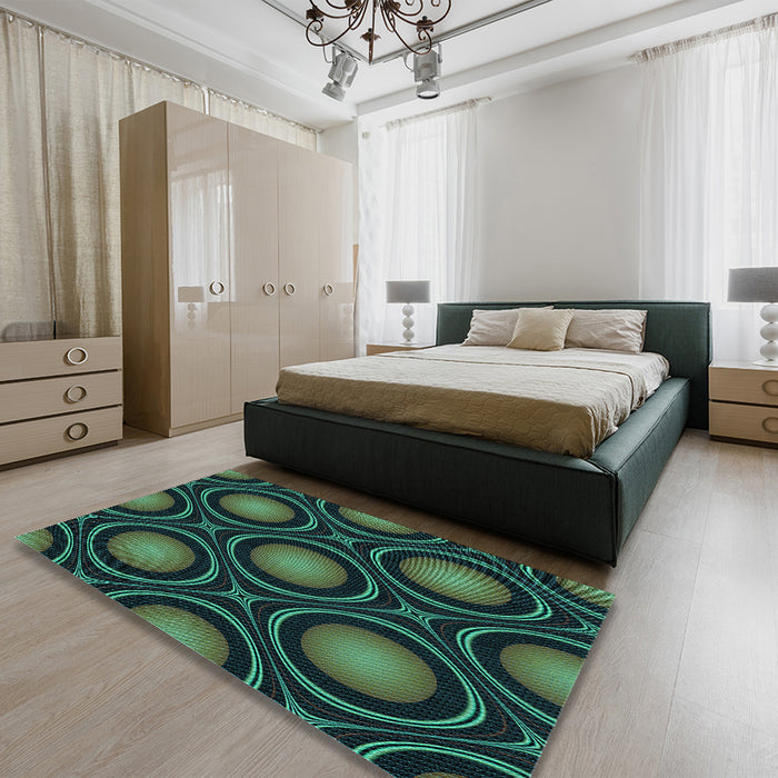 Patterned Deep Teal Green Rug in Family Room, pat55lblu