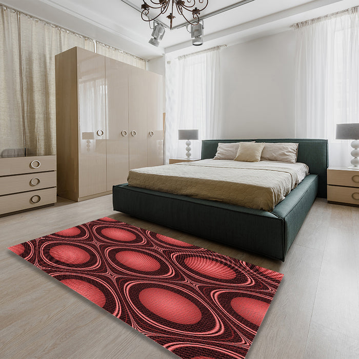 Patterned Red Rug in Family Room, pat55rd