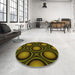 Round Patterned Black Brown Rug in a Office, pat55yw