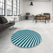 Round Patterned Medium Teal Green Rug in a Office, pat553lblu