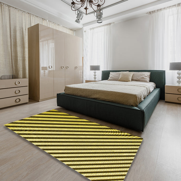 Patterned Bold Yellow Rug in a Bedroom, pat553yw