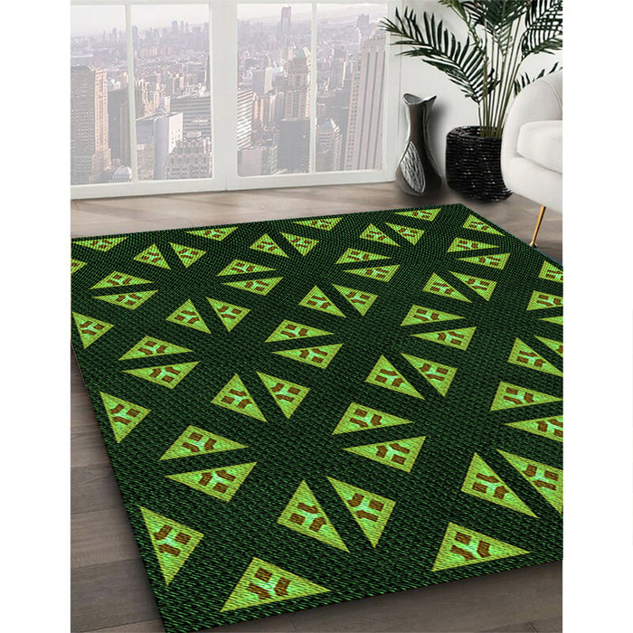 Patterned Dark Lime Green Rug in Family Room, pat555grn