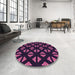 Round Patterned Deep Purple Rug in a Office, pat555pur