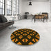 Round Patterned Black Brown Rug in a Office, pat555yw