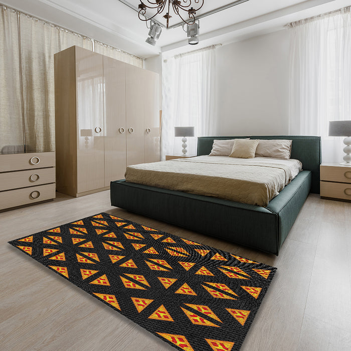 Patterned Brown Novelty Rug in a Bedroom, pat555