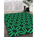 Machine Washable Transitional Deep Teal Green Rug in a Family Room, wshpat556lblu