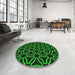 Round Machine Washable Transitional Black Rug in a Office, wshpat556