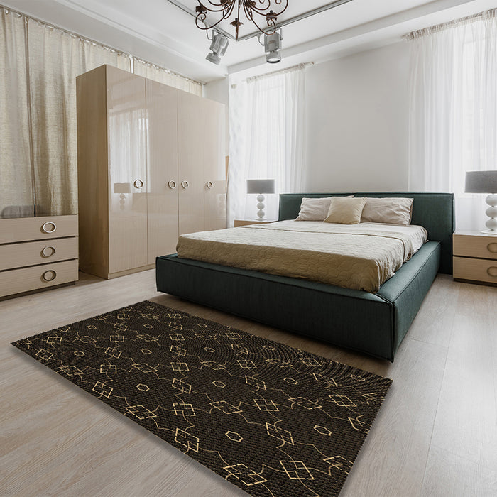 Patterned Black Rug in a Bedroom, pat557brn