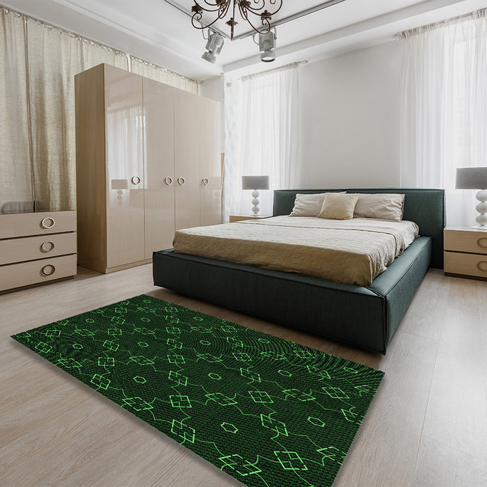Patterned Deep Emerald Green Rug in a Bedroom, pat557grn