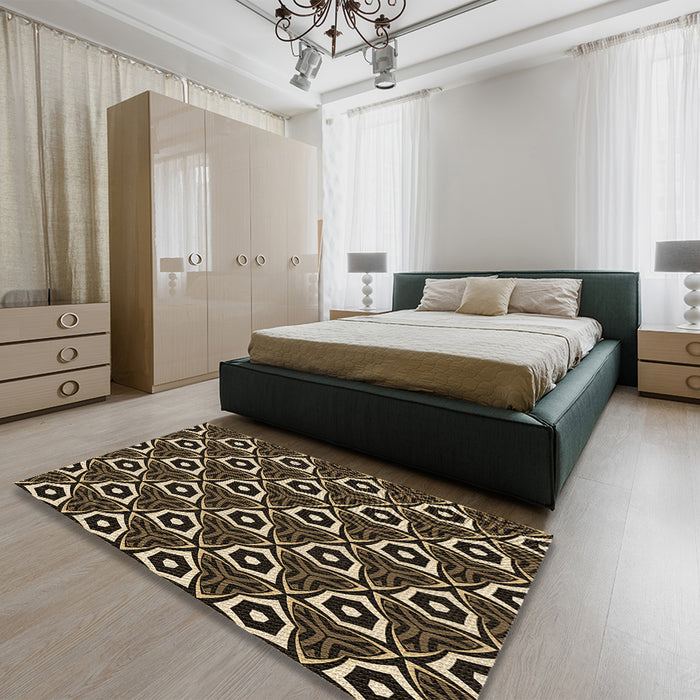 Patterned Peru Brown Rug in a Bedroom, pat558brn