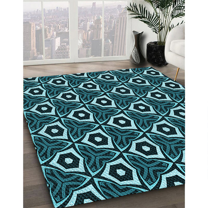 Machine Washable Transitional Deep Teal Green Rug in a Family Room, wshpat558lblu
