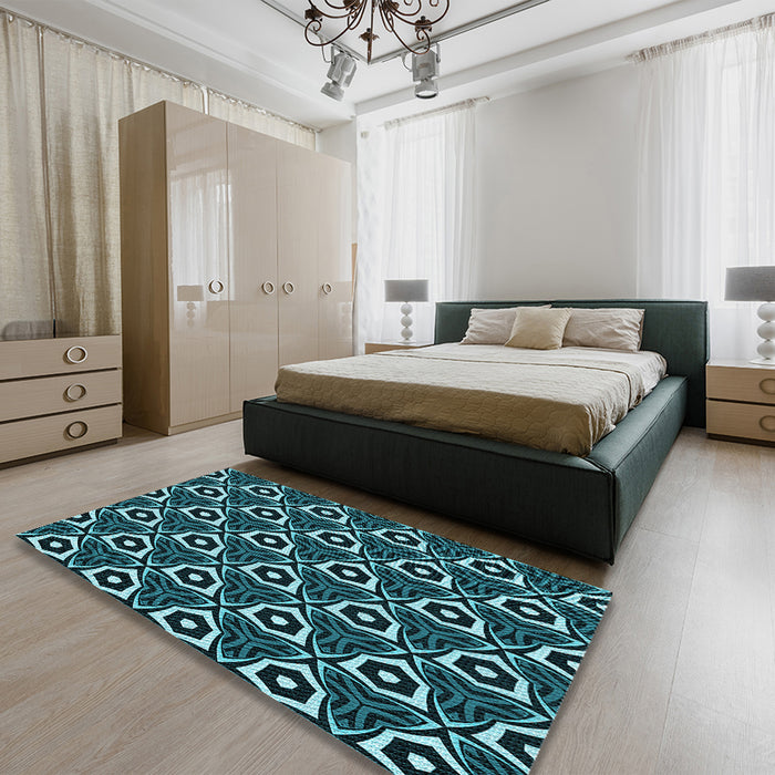 Round Machine Washable Transitional Deep Teal Green Rug in a Office, wshpat558lblu