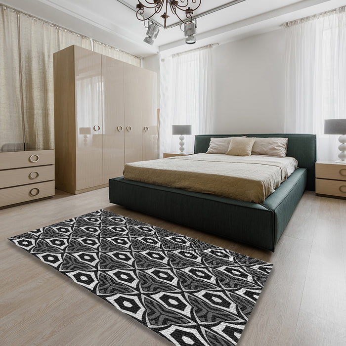 Machine Washable Transitional Dark Gray Rug in a Bedroom, wshpat558