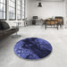 Round Patterned Midnight Blue Rug in a Office, pat559blu