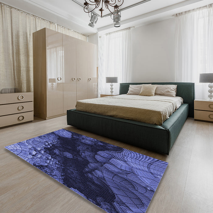 Patterned Midnight Blue Rug in a Bedroom, pat559blu