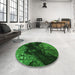 Round Patterned Deep Emerald Green Rug in a Office, pat559grn