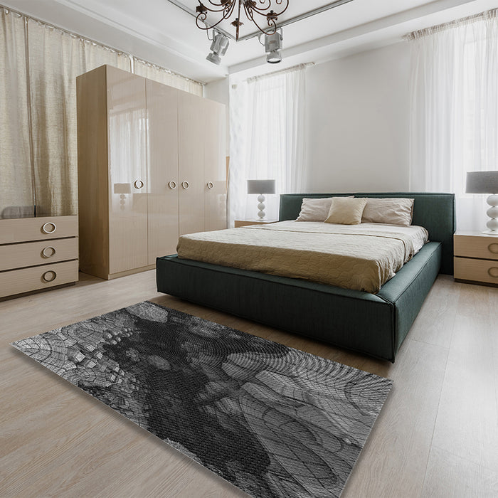 Patterned Charcoal Black Rug in a Bedroom, pat559gry