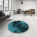 Round Patterned Deep Teal Green Rug in a Office, pat559lblu