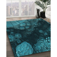 Patterned Deep Teal Green Rug, pat559lblu