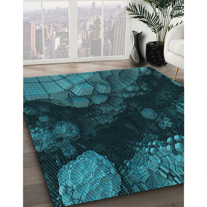 Machine Washable Transitional Deep Teal Green Rug in a Family Room, wshpat559lblu