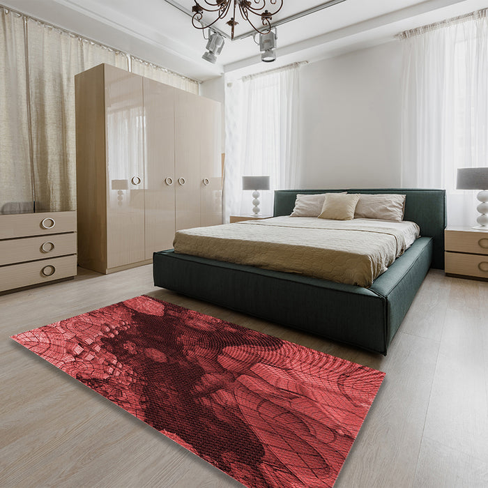 Round Machine Washable Transitional Red Rug in a Office, wshpat559rd