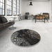 Round Machine Washable Transitional Granite Gray Rug in a Office, wshpat559